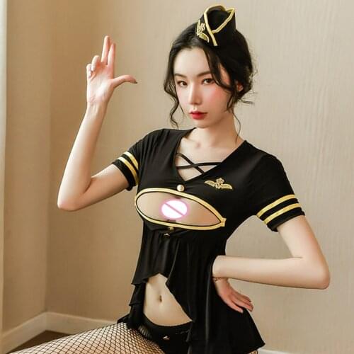 New Womens Erotic Lingerie Japanese Sexy Police Cosplay Costume Black Hollow Nightdress Kawaii Underwear Uniform Temptation