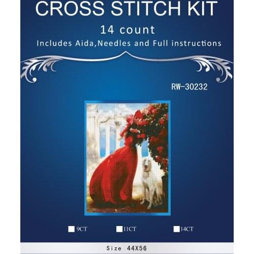Top Quality Lovely Hot Sell Counted Cross Stitch Kit Old World Holiday woman and dog dim 08813 RW-30232