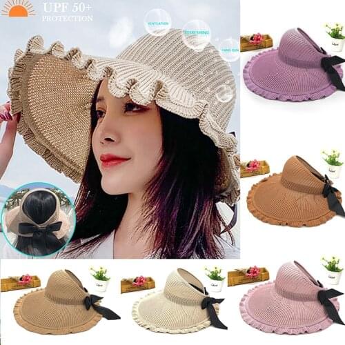 Summer Big Eaves Sun Hat Ladies Sunshade Foldable Anti-Ultraviolet New Fashion Bucket Hat Flower Edging And Breathable
