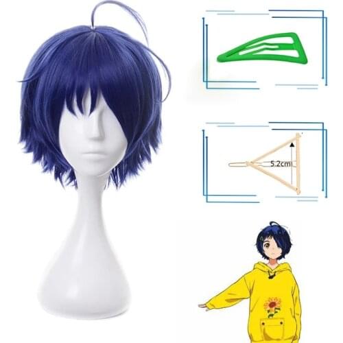 Wonder Egg Priority Ai Ohto Cosplay Wig Dark Blue Short Triangular Hair Clip Heat Resistant Synthetic Hair Men Women Party Wig
