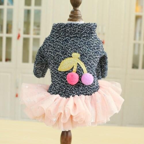 PETCIRCLE Pet Dress Dog Clothes Teddy Bear Dog Pomeranian Thicken Dress Cherry Princess Dress