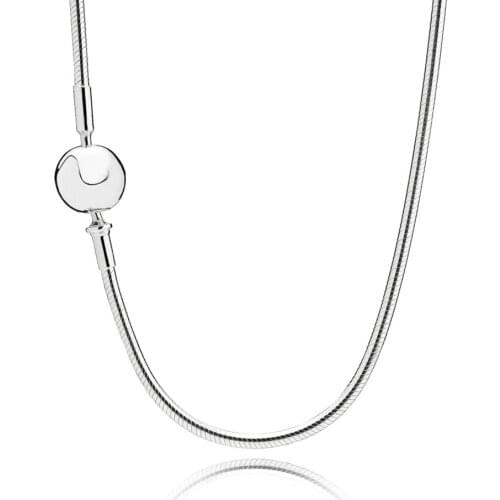 Real 925 Sterling Silver Essence Fashion Ball Clasp Snake Chain Necklace Fit Pandora Women Essence Bead Charm Gift DIY Jewelry