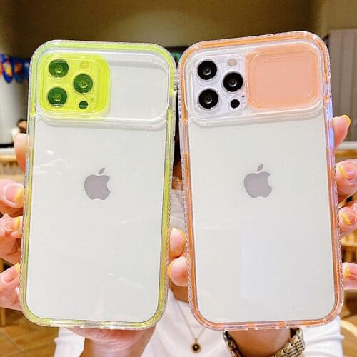 Transparent Candy Color Sliding Camera Protection Phone Case For iPhone 12 11 Pro Max Xs Max XR X 7 8 Plus Soft Back Cover