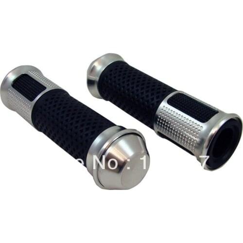 Handlebar CNC Rubber Hand Grips SILVER 7/8" for Honda, Yamaha, Suzuki, Kawasaki, Ducati and BMW Freeshipping