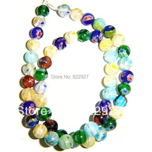 8mm millefiori glass round beads,mix color strand,50 pieces/1 strand,1.0mm hole for jewelry use