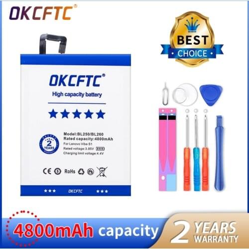 High Quality Replacement 4800mAh Phone Battery BL250 BL260 for lenovo vibe s1 S1lite Batteries For Lenovo Mobile Phone
