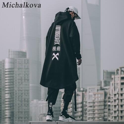 Japanese sweatshirt Mens Oversize Hoodies Long Cloak Hip Hop Gothic Outwear Streetwear Coat Harajuku Style Male Tops michalkova