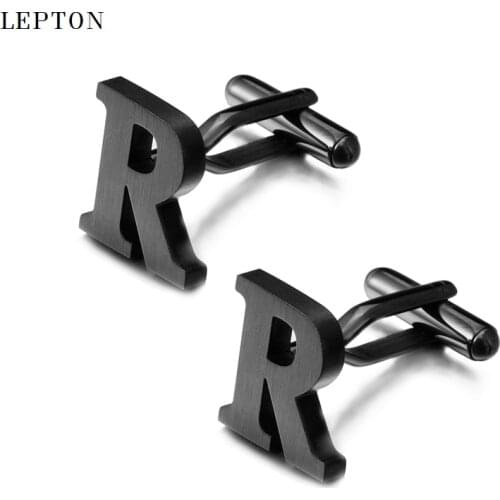Lepton Stainless steel Cufflinks for Mens Black Gun Metal Letter R Cuff links Men French Shirt Cuff Cufflink Relojes Gemelos