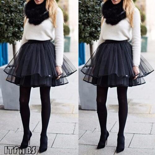 Wholesale Fashion Layers Tulle Black Skirt Pleated TUTU Skirts Womens Girls Lolita Princess Petticoat Ballet Dance Midi Skirt