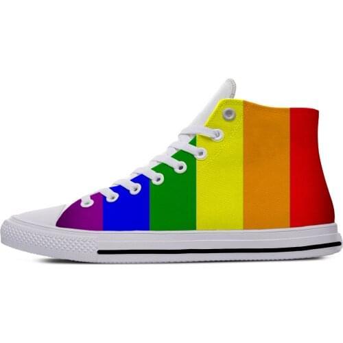 Rainbow LGBT Gay Pride Flag Lesbian Funny Fashion Casual Cloth Shoes High Top Lightweight Breathable 3D Print Men Women Sneakers