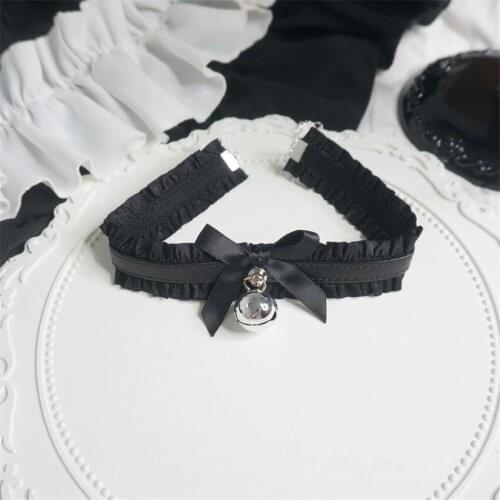 Cool Girl Gothic Black Lace PU Cross Bownot Choker Lolita Maid Cosplay Women Necklace D876