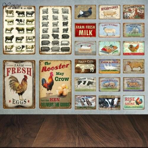 Farm Fresh Milk Tin Signs Beef Cuts Duck Eggs Vintage Metal Plaque Farmhouse Wall Decor Cow Pig Retro Metal Poster YA027