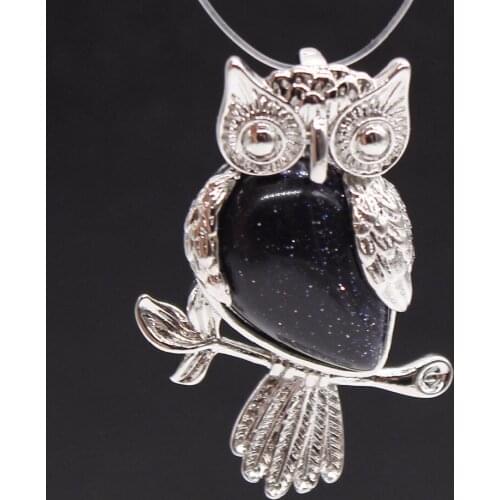 100-Unique Classic Style Silver Plated Owl Shape Blue Sand Stone Pendant For Party Jewelry