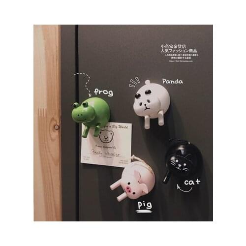 3D stereo Cute little animals simulation wooden refrigerator magnets message stickers panda frog cat pig photo paste