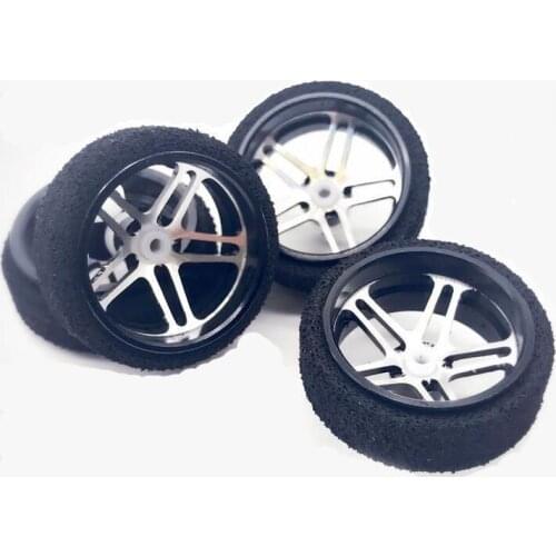 4 Pcs Polishing Sponge Tire with Metal Wheel Hubs Wheels for Tamiya Mini 4WD Racing Car Model