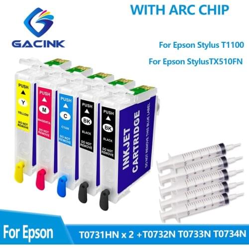 5 PCS T0731HN T0732N T0733N T0734N Refillable Ink Cartridge With ARC Chip For Epson Stylus T1100 TX510FN Printer +5 Syringe