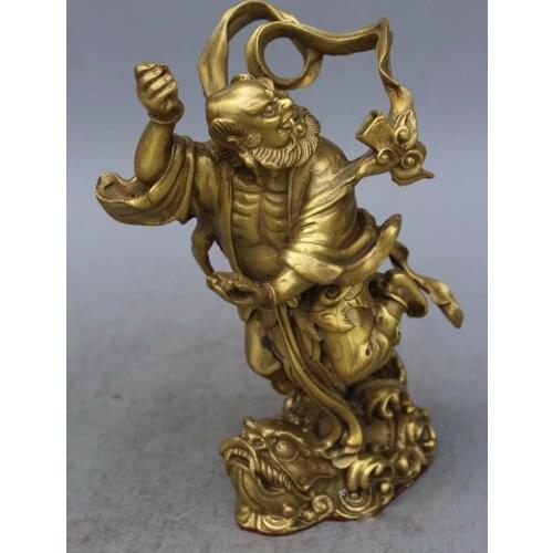 7" China Brass Copper Kui Xing KuiXing point bucket God Buddha Sea Turtle Statue