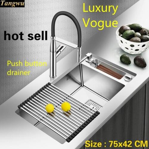 Free shipping Household big kitchen manual sink single trough dish washing durable 304 stainless steel luxury hot sell 75x42 CM