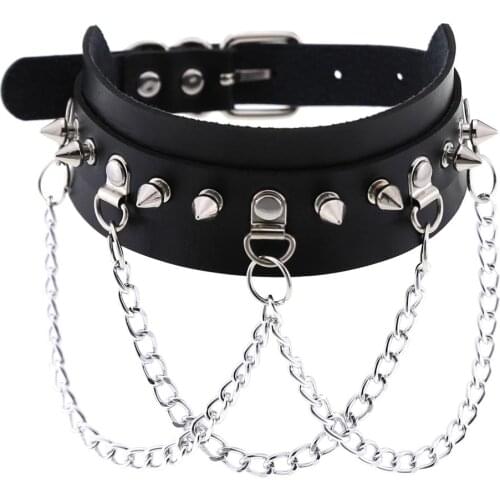 Black Choker Spikes Collar Women Man Leather Necklace Chain Jewelry Goth Punk Sexy Vegan Chocker Gothic Accessories