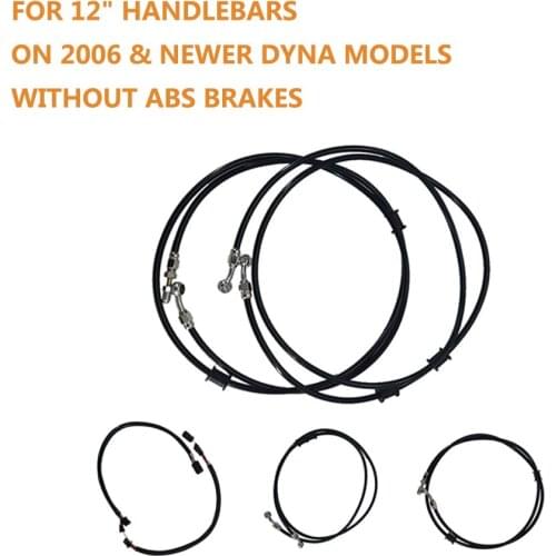 Black Cable Brake Line Kit for 12" Handlebars On 2006 & NEWER Dyna Models Without ABS Brakes