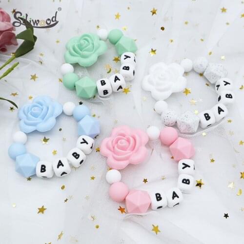 Baby Teether Bracelet Food Grade Silicone Baby Rattle BPA Free DIY Customize Name Baby Teething Beads Chews Baby Rattle Bracelet