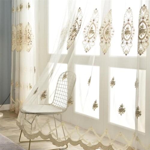 European High-end Turkish Beige Embroidery Craft Window Screen Hand-pasted Diamond Pearl Bedroom Tulle Sheer Drapes MY133#5