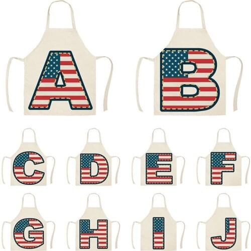 Letter America Pattern Kitchen Aprons for Woman Man Home Cooking Baking Shop Cleaning Cotton Linen Apron WQ1422