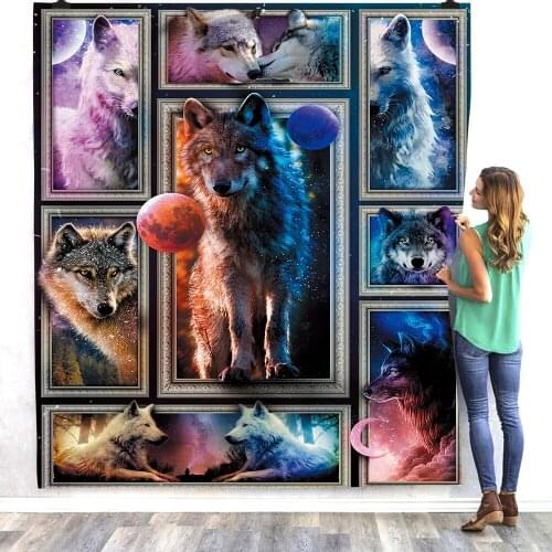 Wolf 3D Printed fleece blanket Beds Hiking Picnic Thick Fashionable Bedspread Sherpa Throw Blanket Drop Shipping 04