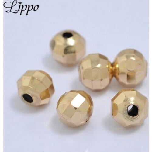30pcs 6mm 8mm Spacer Beads Cuboid Gold Color plated Faceted DIY Copper Beads Double Holes Straight Holes For Jewelry Accessorie