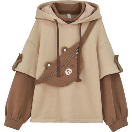 Hoodies Women Autumn Winter Student Fashion Velvet Cute Funny Hooded Casual Loose Pullover Long Sleeve Mujer De Moda Streetwear