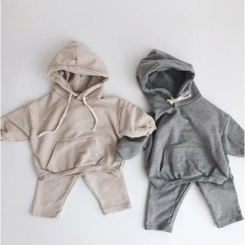 2020 Korea style girls boys 2 pcs set hooded sweatshirt+pants fashion autumn kids suit 0-3 years YC152