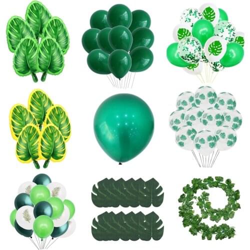 Latex Balloon Green Balloons Woodland Animal Palm Leaf Foil Balloons Safari Party Baloons Birthday Party Decorations Kids Balon