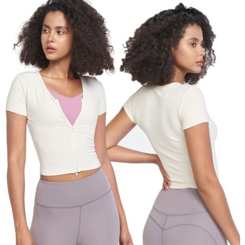 UA_ROCK Summer Double Zipper Women Sport Jacket Elastic Slim Easy To Put On And Take Off Quick-Drying Short-Sleeve Yoga T-Shirt