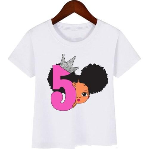 Cute little black melanin princess print girl t-shirt for birthday kids funny t shirts 1 2 3 4 5 6 7 8 year present custom DIY