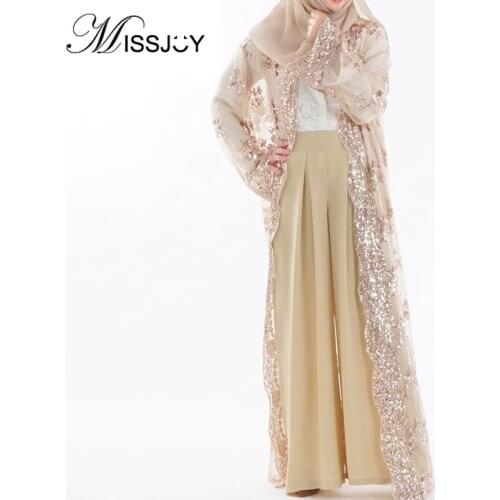 MISSJOY Sequin Kaftan Muslim abayas Arab Maxi Dress Cardigan embroidery luxury Lace Robes party Women 2020 Dubai Islamic Dresses