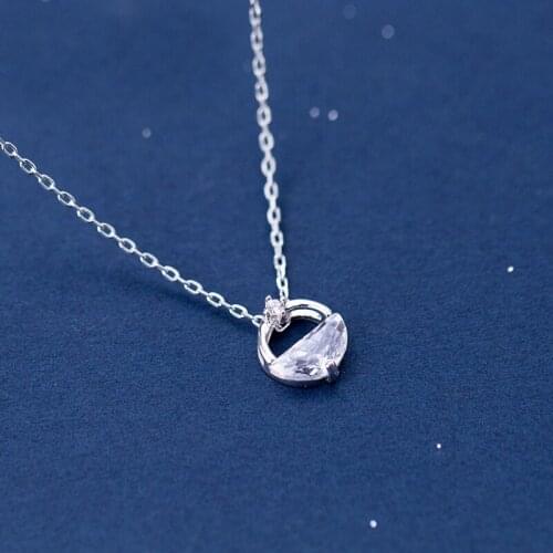 MloveAcc Original Design 925 Sterling Silver Round Circle with Clear Zirconia Pendant Necklaces for Women Fashion Jewelry