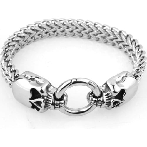 Tisnium Men Bracelet Silver Color / Gold Color Stainless Steel Bracelet & Bangle Male Accessory Gift Hip Hop Party Skull Design