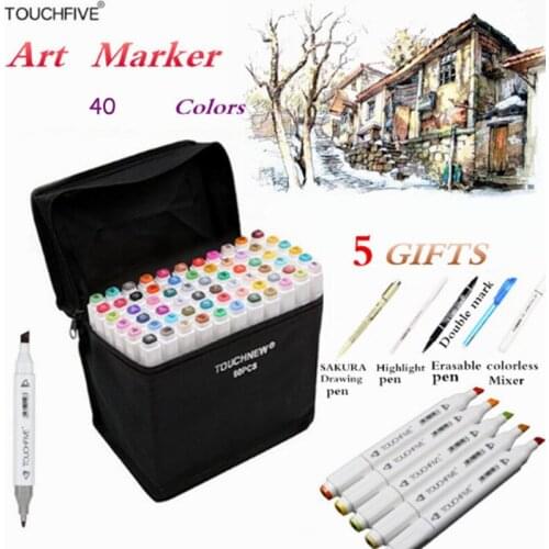 TOUCHFive 40 Colors Art Sketch Markers Set Brush Pen For Draw Manga Animation Design Dual Headed Alcoholic Oily Based Ink