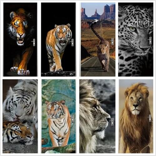 Tiger Animal Door Sticker PVC DIY Adhesive Waterproof Wallpaper for Doors Living Room Bedroom Poster Home Decor deursticker