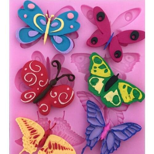 New 6 Butterfly Liquid Silicone Mold Fondant Cake Mold Baking