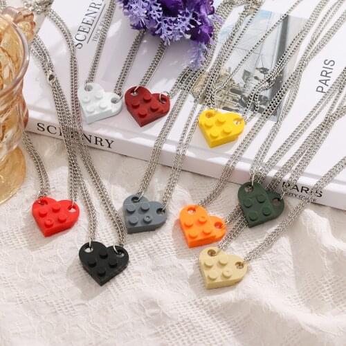 FNIO Punk 2Pcs Heart Brick Couples Love Necklace For Lovers Women Men Friendship Necklaces Valentines Gift Jewelry