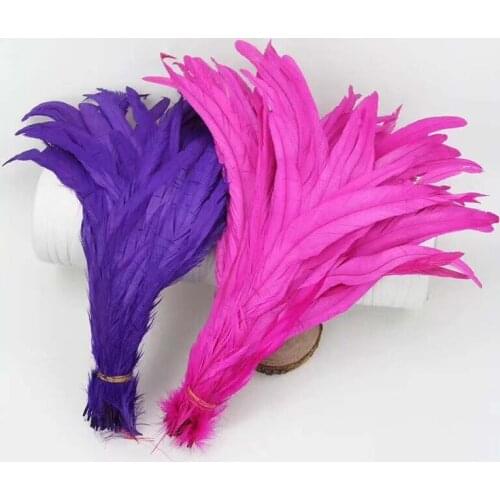 Rooster Feathers for Crafts Dyed Chicken feathers 25-45cm rooster tail feather plumes wedding party headdress decoration
