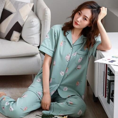 Womens 100% cotton Pajamas Sets Short Sleeve Suit Cute Large Size Lady Sleepwear Women Pijamas Suit Home Clothes Pyjama XXXL