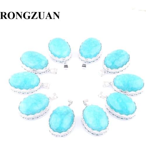 Wholesale 10Pcs/Lot Natural Stone Amazonite Pendants Oval Shape Bead Reiki Healing Jewelry TN3328