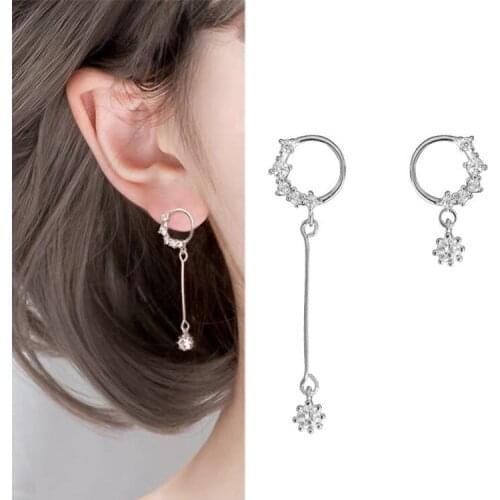 Silver Plated Anti Allergy Exquisite Zircon Round Asymmetric Earrings Womens Gift Korean Fashion Womens Jewelry Christmas Gift