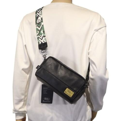 Casual Men Crossbody Bag Phone Pocket ribbon Messenger Bag Leather Shoulder Handbag Simple Design Male Small Black Sling Bags