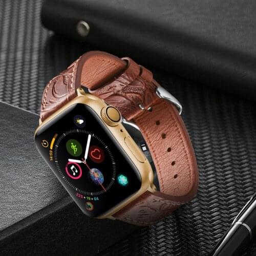 Fashion Luxury Bracelet Belt For Apple Watch Band 38mm 40mm 42mm 44mm Watchband Carving Real Leather iWatch Strap 2 3 4 5 6 SE