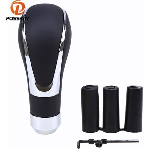 POSSBAY Black PU Leather Car Gear Knob Manual Transmission Gear Stick Shifter Lever Knob for Skoda Ford Opel Kia Peugtot