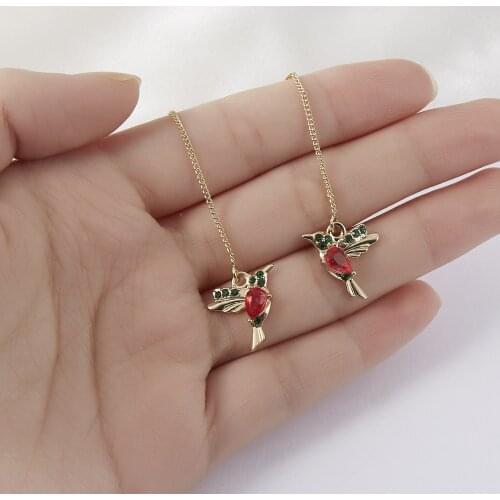 Hummingbird Earring Unique Long Dangle Drop Earring Fashion Animal Jewelry Bird Pendant Tassel Crystal Earrings Gift Red Blue
