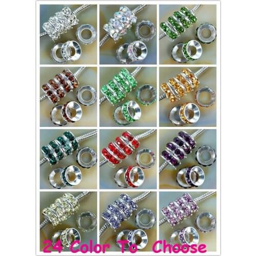 DHL Free 10mm Mixed 12 Color Each 100 Pieces Rhinestone Crystal Rondelle Spacer Beads Lot Rhodium Plated European Beads